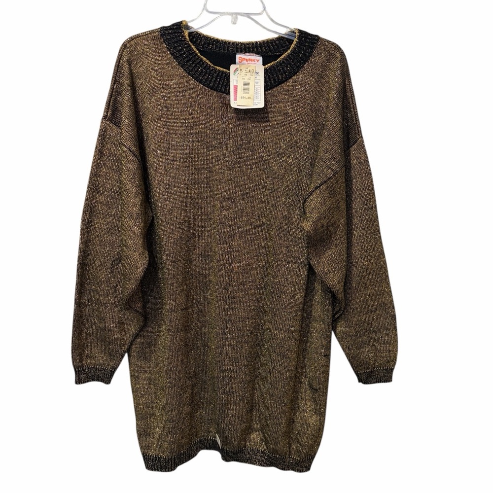 NEW Vintage Spunky‎ sweater Gold Black Size 2XL Long Knit Party Metallic 80s 90s
